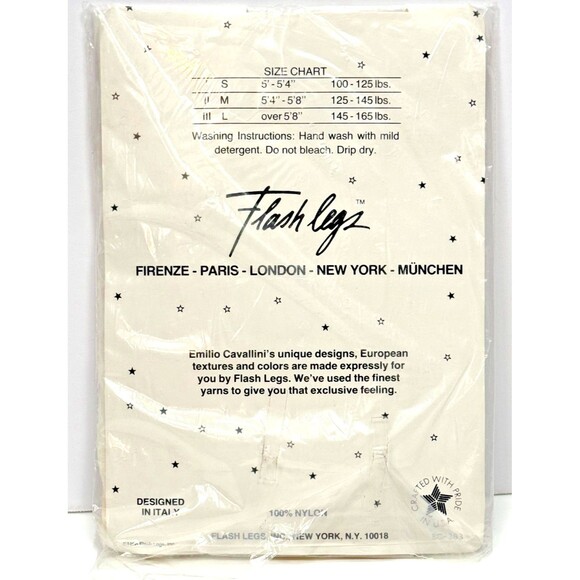 Emilio Cavallini Flash Legs Backseam White Diamond Pantyhose 80s Vintage USA - Picture 3 of 3
